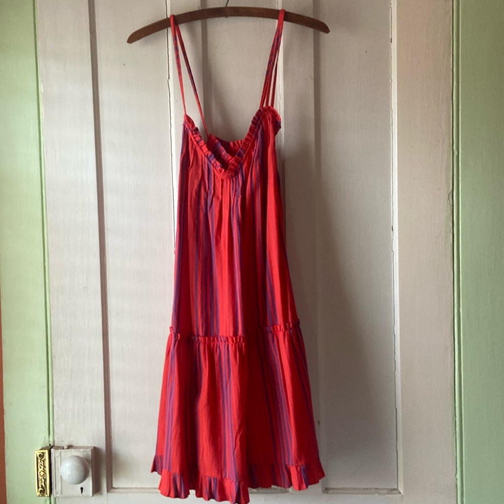 Universal Thread Woman's Dress XS Mini Sleeveless Red Stripe Pintuck New #1